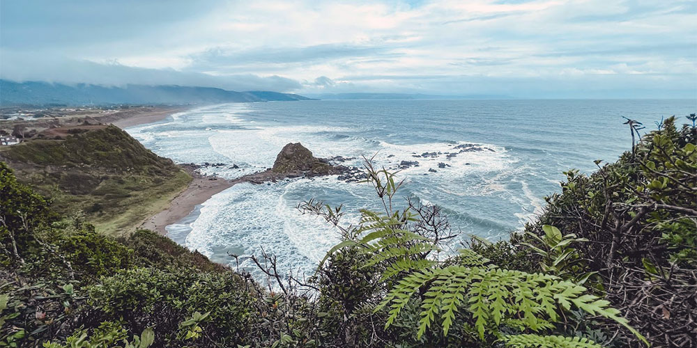 Vista desde un acantilado a la playa en Parque Punta Curiñanco
